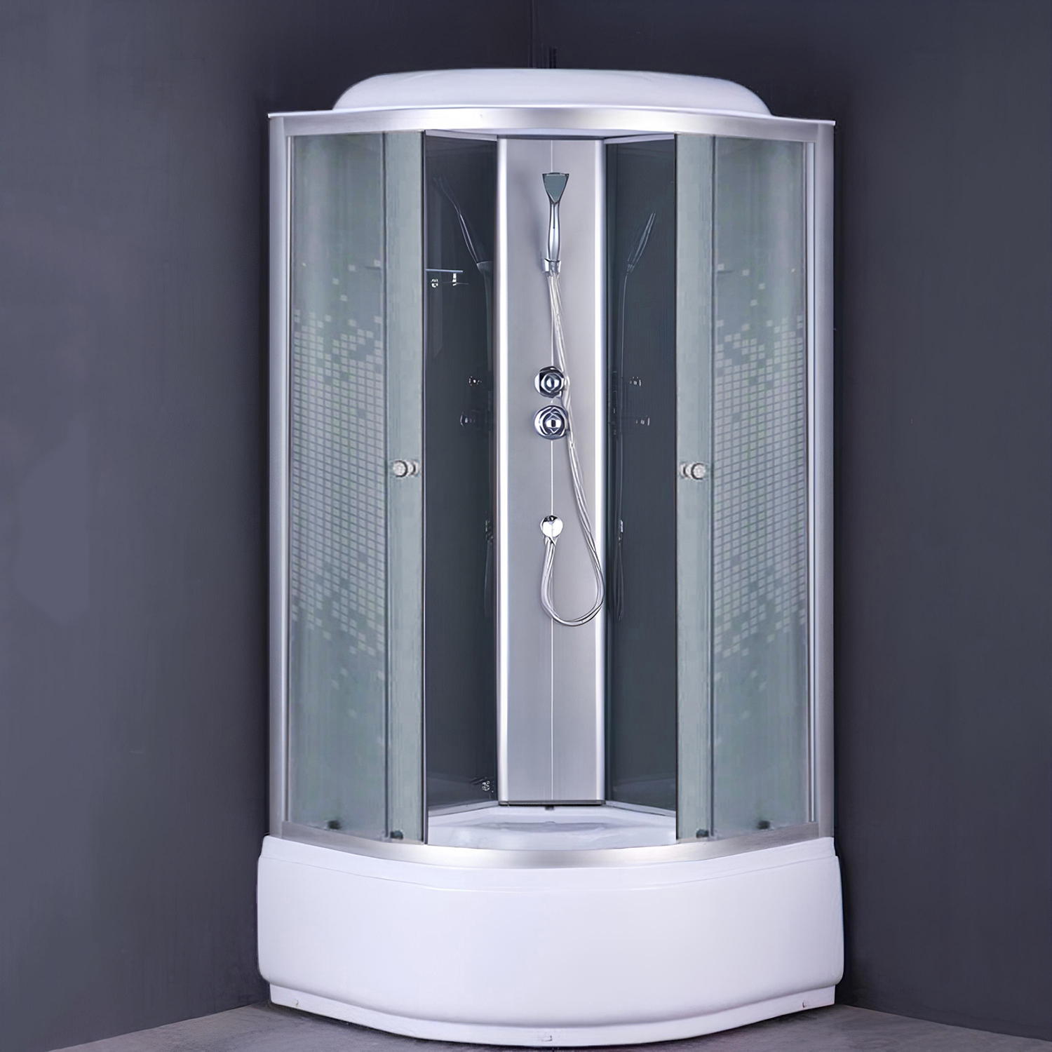 Кабина душевая 90х90х215 см Verner Sanitary Ware, средний поддон, стекло мозаика, белый