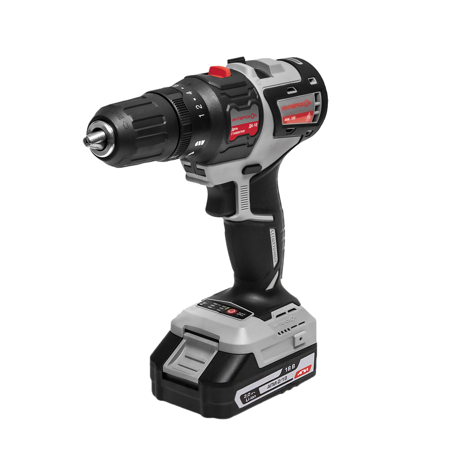 Дрель-шуруповерт 18В 2скор.0-400/0-1450об/мин 44Нм 2Ач 2аккум Б/Щ LI-ION ДА-10/18В ИНТЕРСКОЛ *1/4