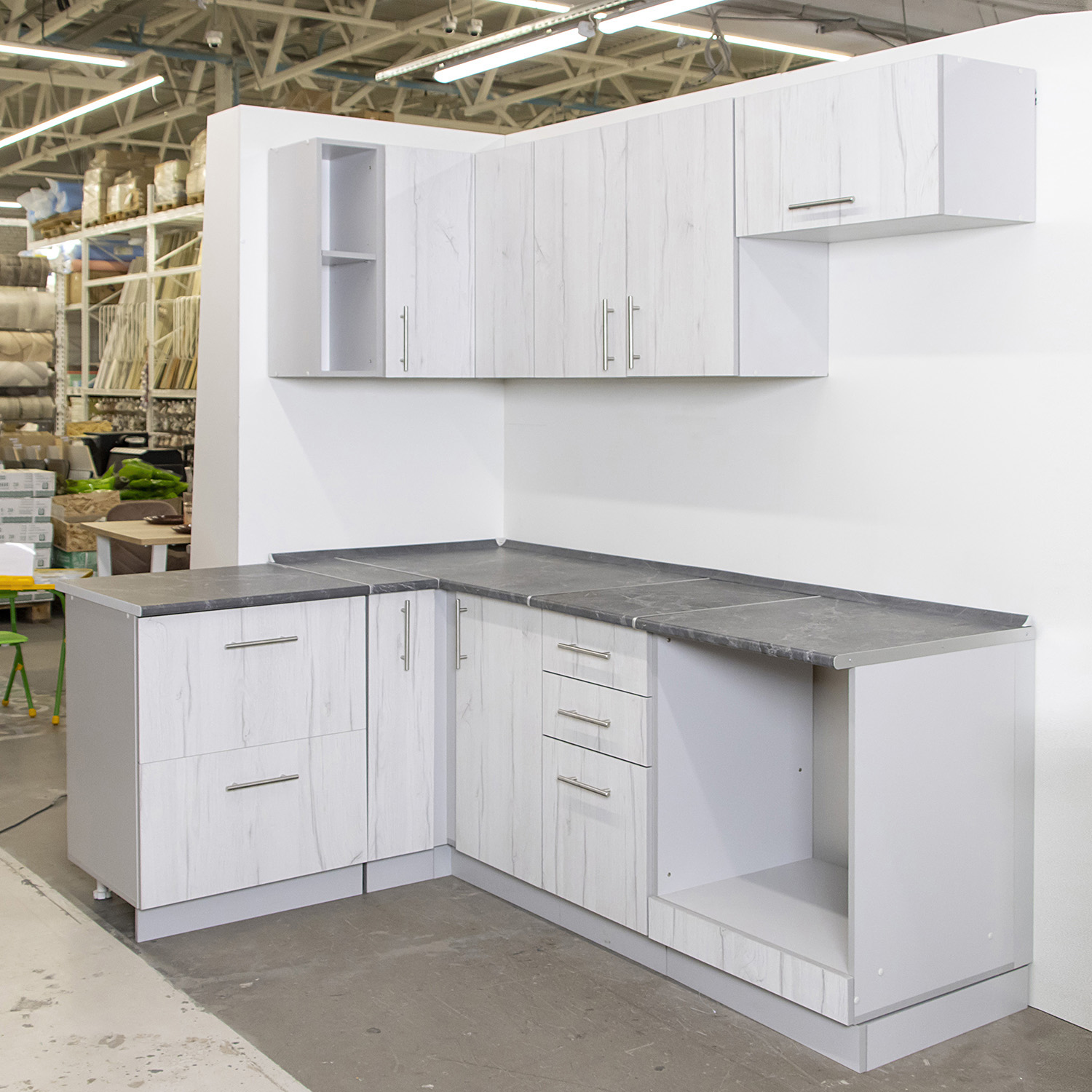 Шкаф напольный 800х850х600 мм BROZEX-WOOD Camellia, с двумя дверцами, серый / юта