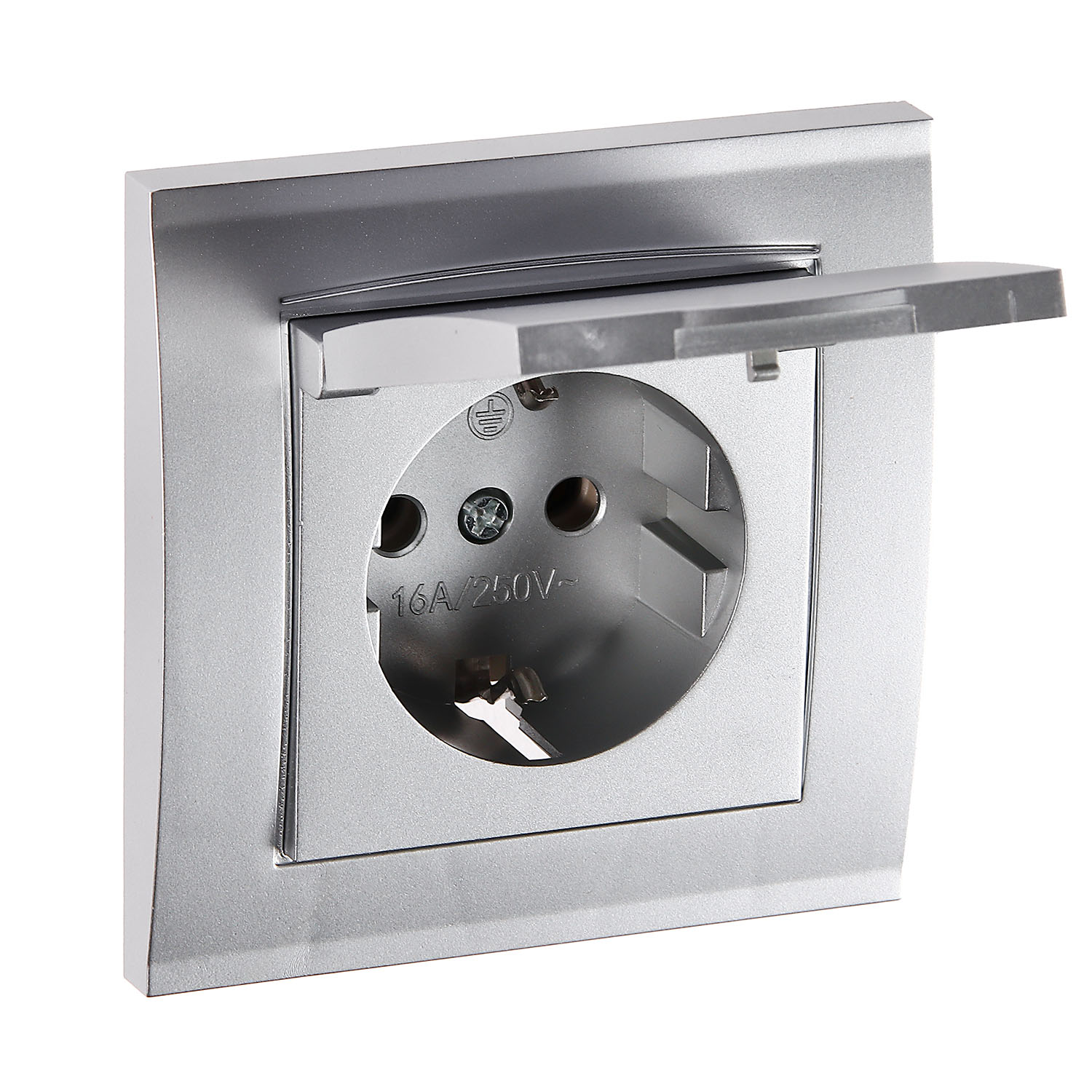Розетка Бриллиант СП 1-мест. серебро сз с крышкой 16А IP20 UNIVersal 7949896