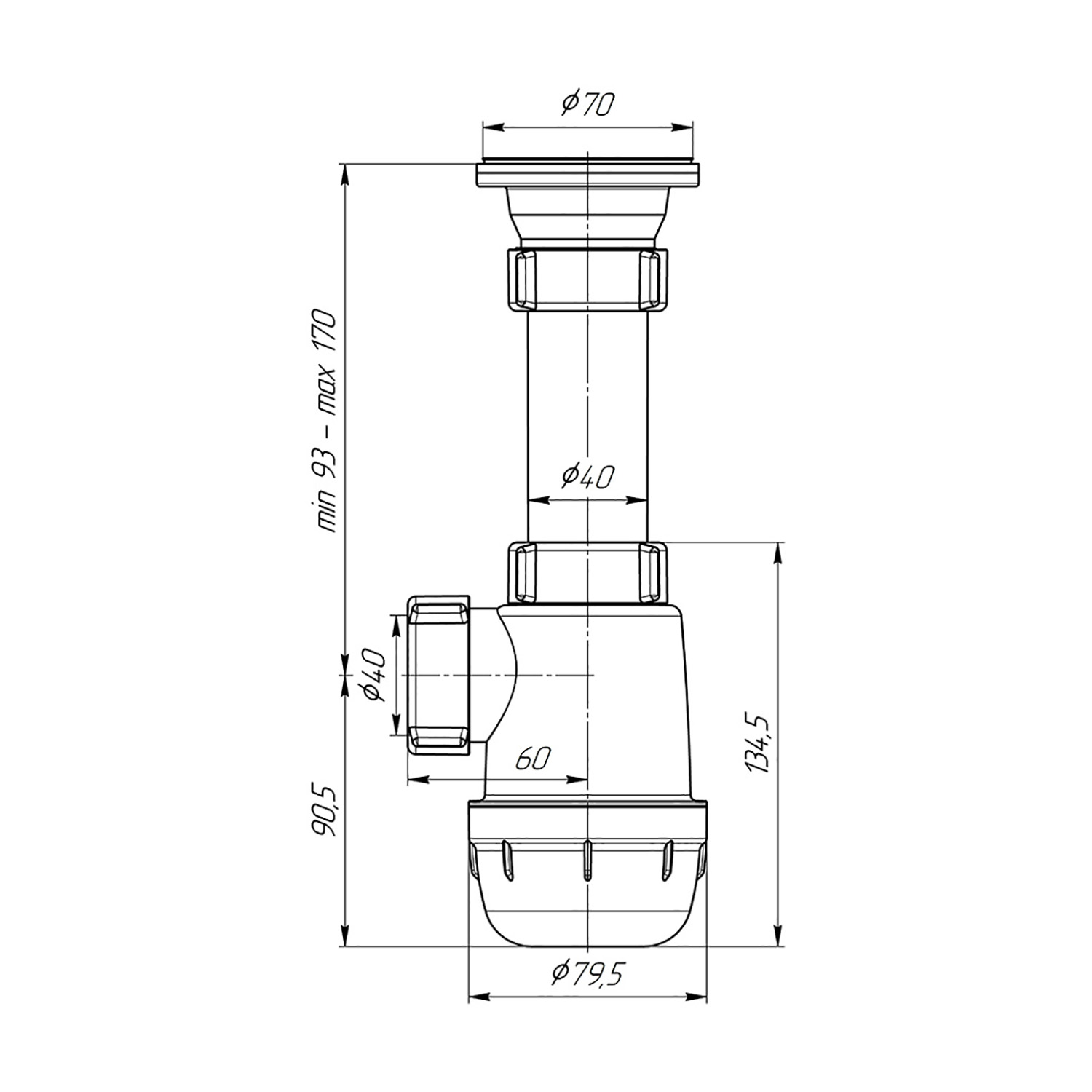 Сифон бутылочный 1 1/2"*40 АНИ ГРОТ А0100 *1/40