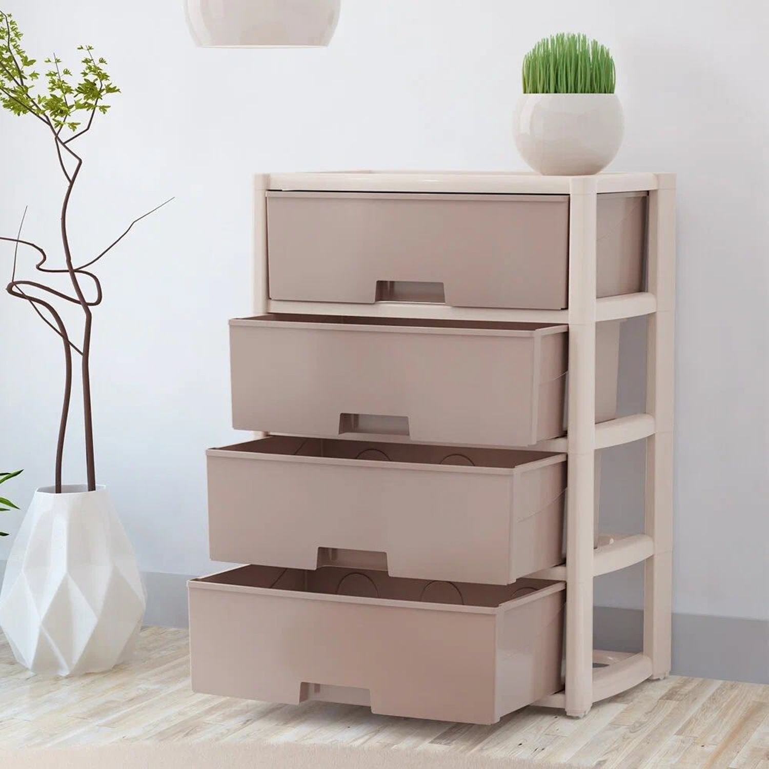 Комод пластм. "Колорит" 4 ящика 810х560х390мм Бежевый/Бежевый М8759 (ЗПИ "Альтернатива") *1