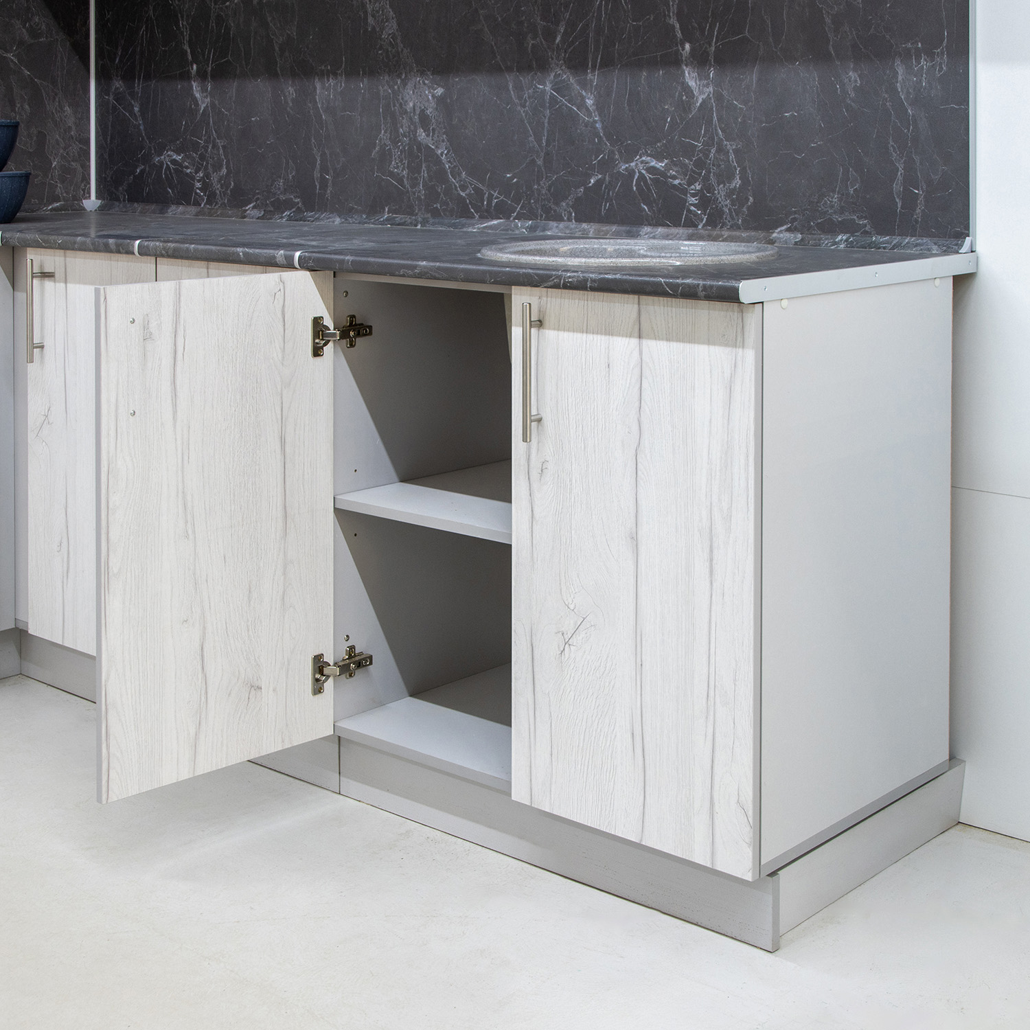 Шкаф напольный 800х850х600 мм BROZEX-WOOD Camellia, с двумя дверцами, серый / юта