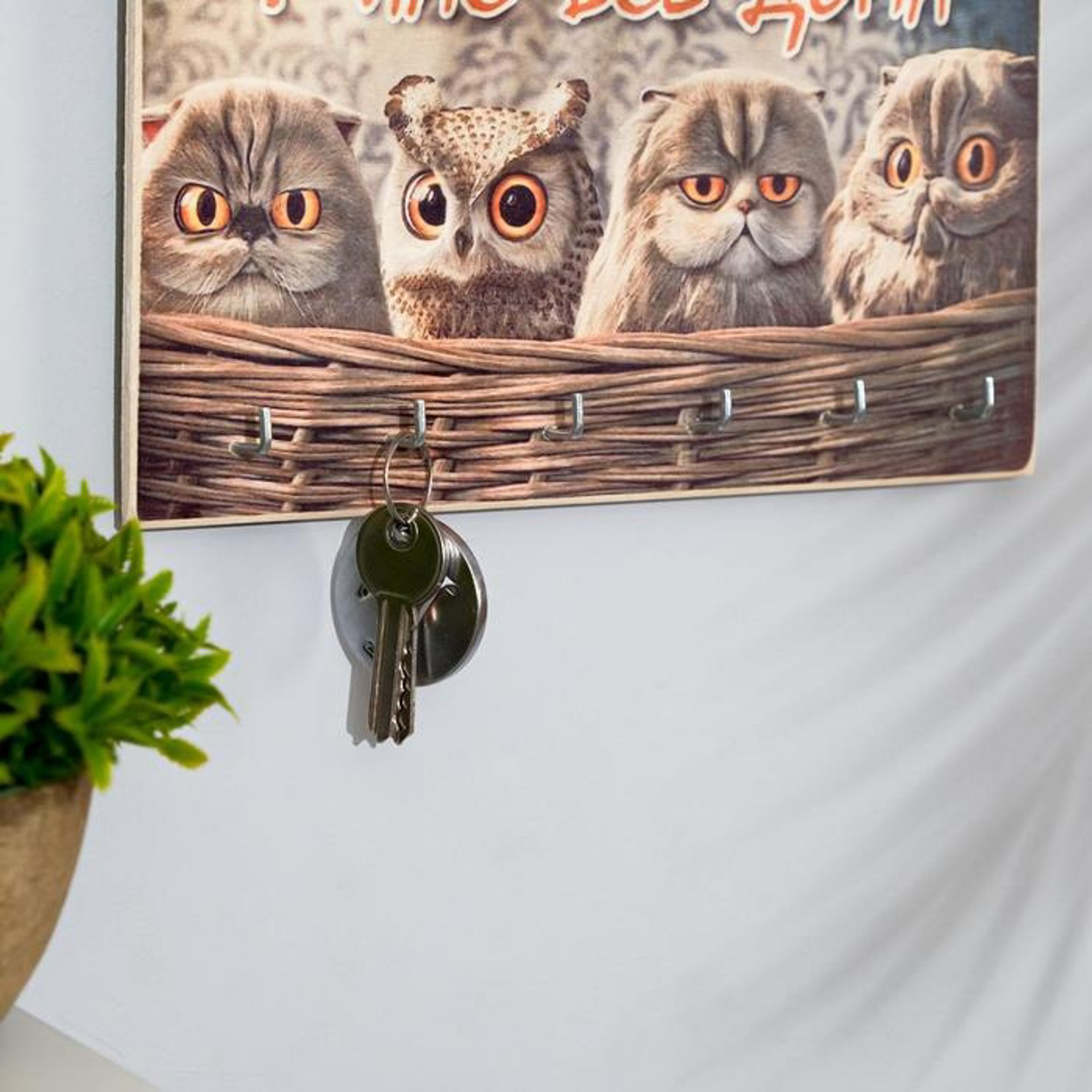 Ключница деревянная "У нас все дома" 6 крючков 25х15 см 7005921