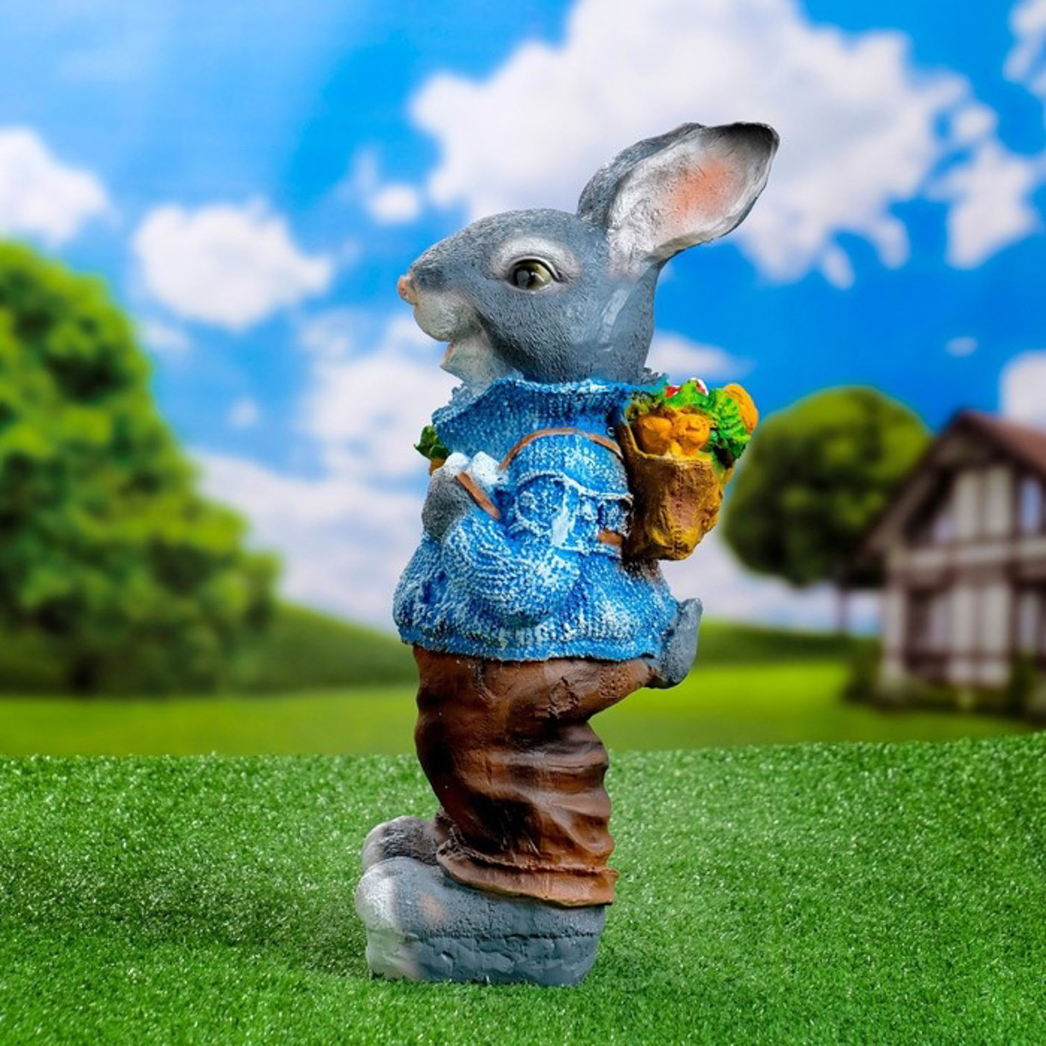 Садовая фигура "Зайка с морковкой и рюкзаком" 43см 7793714