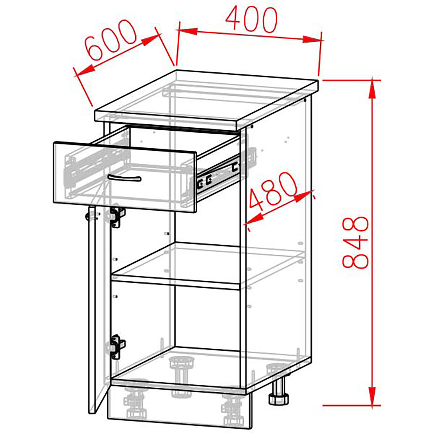 Шкаф напольный 400х850х600 мм BROZEX-WOOD Next, с дверцей, с ящиком, графит