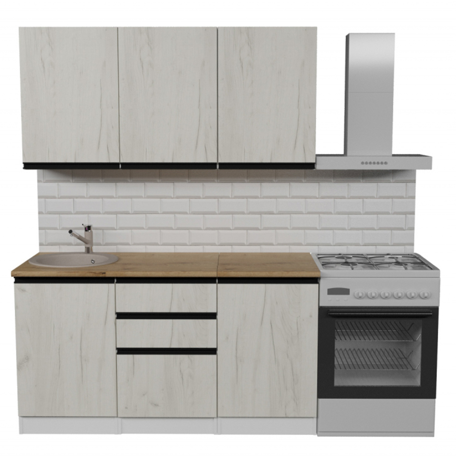 Кухонный гарнитур ГЕРДА Амели нормал 1.5 м, дуб грей / дуб бунратти