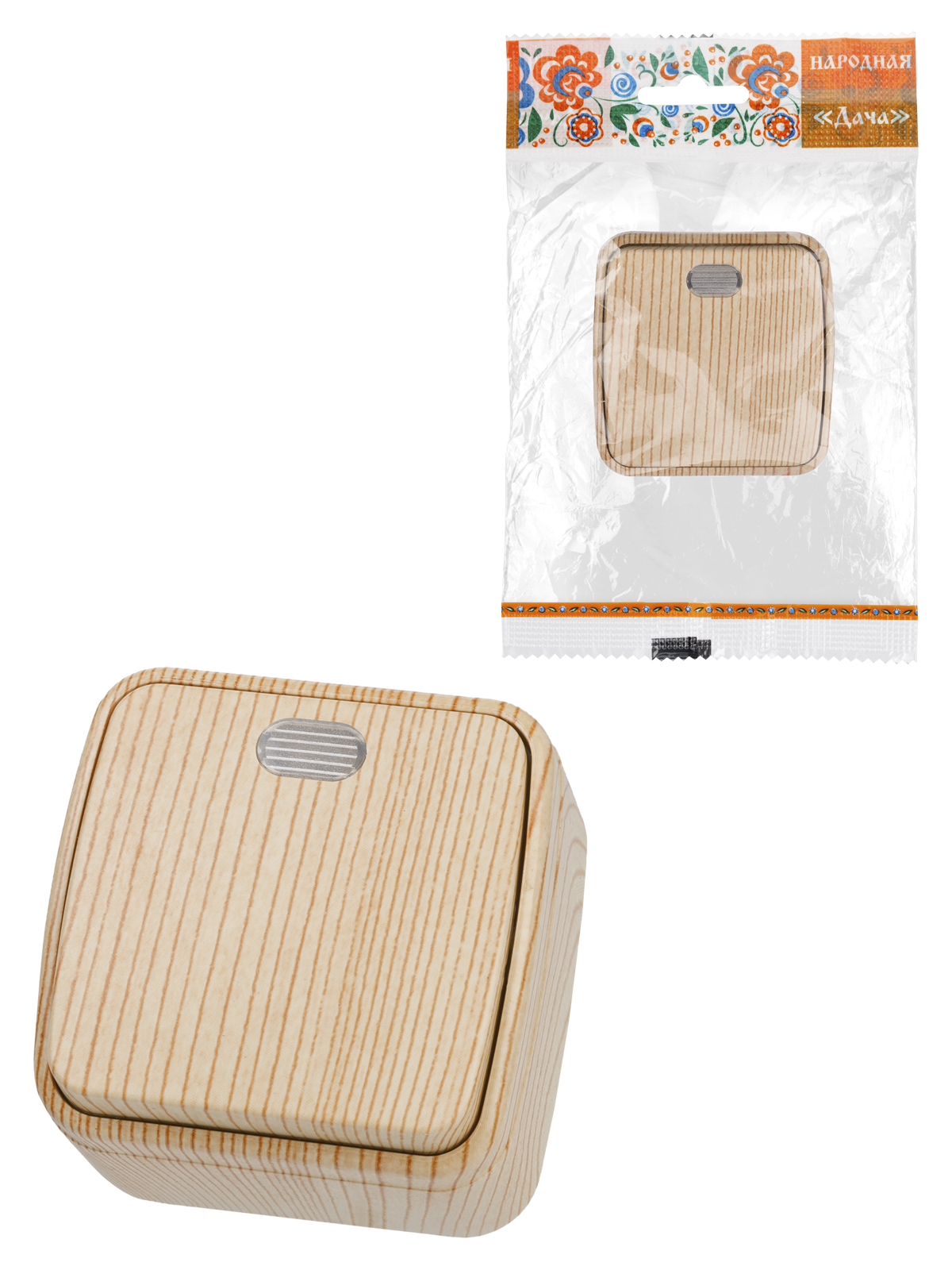 Выключатель Дача ОП 1кл. сосна с подсветкой 10А Народная SQ1824-0055