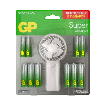 Элемент питания AA + AAA (LR06+LR03) GP Super Alkaline набор 12шт+12шт+вентилятор *1/8/24