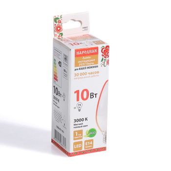 Лампа светодиодная TDM Народная, E14, свеча FC37, 10 Вт, 800 Лм, теплый белый свет