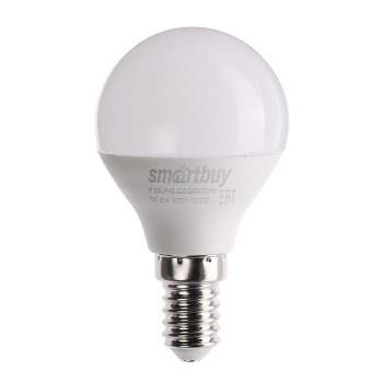 Лампа светодиодная Smartbuy, Е14, шар P45, 7 Вт, 560 Лм, холодный белый свет