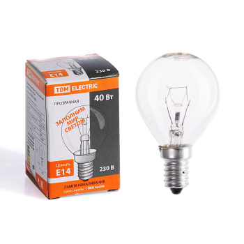 Лампа накаливания TDM, Е14, шар, 40 Вт, 400 Лм, теплый белый свет