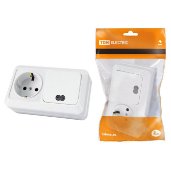 Блок комбинир."Ладога" выключатель 1кл с подсв.10А+ розетка 2П з/к 16А TDM SQ1801-0103 *1/5/100