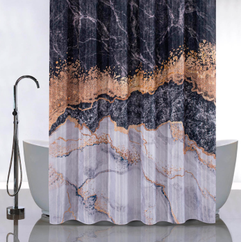 Штора  для ванной "Санакс" п/эстер 180*180см "Черный мрамор"  без колец 01-81 *1/24