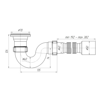 Сифон для душевого поддона 1 1/2"*40 с гибкой трубой 40x50, регулируемый АНИ E215 *1/40