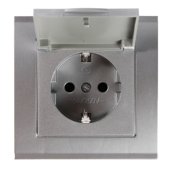 Розетка Бриллиант СП 1-мест. серебро сз с крышкой 16А IP20 UNIVersal 7949896