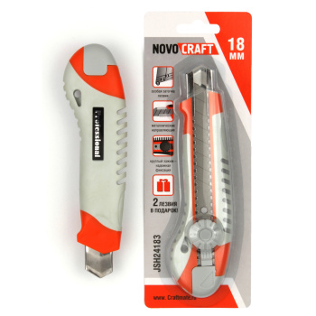 Нож строительный 18мм корпус двухкомпонентный направл.металл (3лезвия) JSH24183 NovoCRAFT *1/12/144 Нож строительный 18мм корпус двухкомпонентный направл.металл (3лезвия) JSH24183 NovoCRAFT *1/12/144