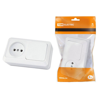 Блок комбинир."Ладога" выключатель 1кл 10А+ розетка 2П 10А TDM SQ1801-0105 *1/5/100