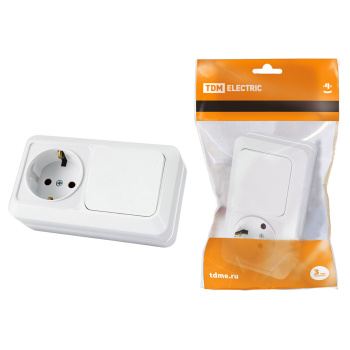 Блок комбинир."Ладога" выключатель 1кл 10А+ розетка 2П с з/к 16А TDM SQ1801-0101 *1/5/100