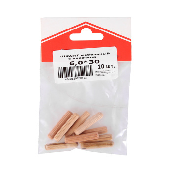 Шкант мебельный 6x30мм (упаковка 10шт.) ДомоСтрой *10/100