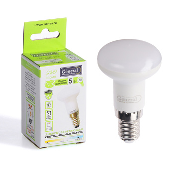 Лампа светодиодная GENERAL, Е14, рефлектор R39, 5 Вт, 280 Лм, холодный белый свет