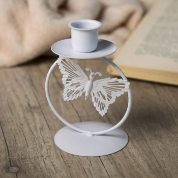 Подсвечник металл 1 свеча "Ажурная бабочка" белый 11,3х6,5х6,5 см 3539188