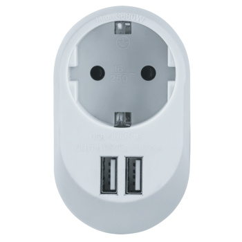 Адаптер д/розетки три выхода:розетка и два USB-разъема Navigator NAD-USB01-1E-C-WH 61454*1/10