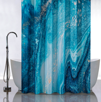 Штора  для ванной "Санакс" п/эстер 180*180см "Бирюзовый мрамор"  без колец 01-79 *1/24