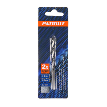 Сверло по дереву спиральное 5*85мм W-образная заточка 1шт (блистер) PATRIOT *1/20