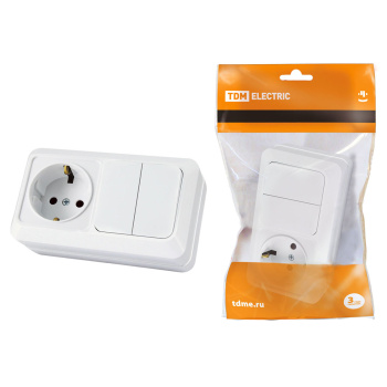 Блок комбинир."Ладога" выключатель 2кл 10А+ розетка 2П с з/к 16А TDM SQ1801-0102 *1/5/100