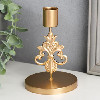 Подсвечник металл на 1 свечу "Узор с лилией" золото 12,5х8,3х8,3 см 5091902