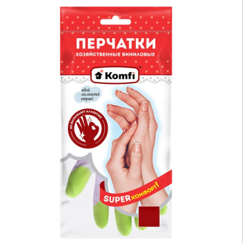 Перчатки виниловые прочные L (большой) 1пара Белые с Цв.пальч. PVHCLR3 "Komfi" *1/72/144 Перчатки виниловые прочные L (большой) 1пара Белые с Цв.пальч. PVHCLR3 "Komfi" *1/72/144